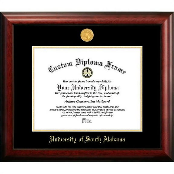 Campus Images AL991GED-1512 12 x 15 in. University of South Alabama Gold Embossed Diploma Satin Mahogany Frame
