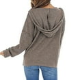 thumbnail image 4 of Baberdicy Cardigan Sweater Ladies Drawstring Hooded Solid Color Zipper Long Sleeve Cardigan Women's Cardigans Brown, 4 of 4
