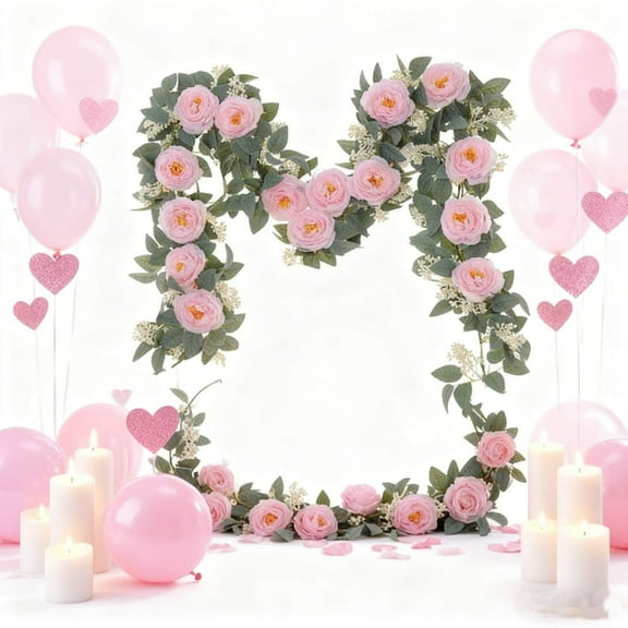 KOYPTL 2 Pack Artificial Rose Vines Floral Garlands Total 11.5 Ft Fake Vine Silk Rose Peony Flower Garland for Wedding Arch Garden Table Wall Backdrop Valentines Day Decorations(Pink)