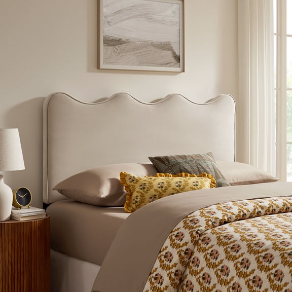 Athena Stain-Resistant Performance Velvet Queen Size Headboard in Almond