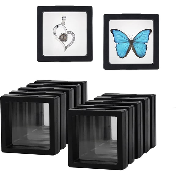Jimin 10PCS 3D Floating Frame Case, Black Challenge Coin Display Frame, Transparent Stand Holder for Jewelry Medals Specimens, 2.75x2.75 Inches