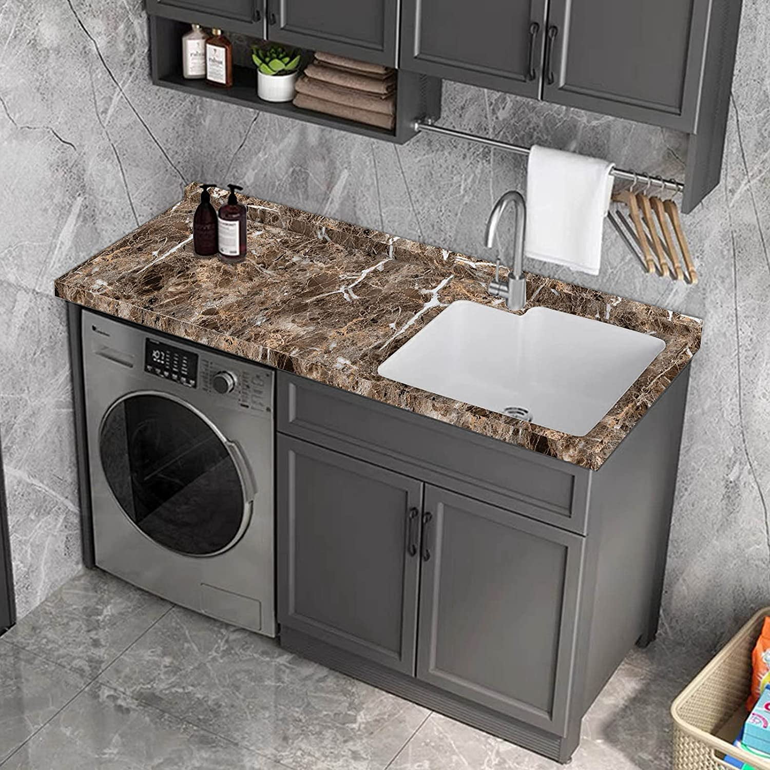 Brown Marble Peel and Stick Wallpaper for Kitchen Cabinets Shelf Liner Self Adhesive Removable Counter Top Covers Wallpaper 11.8''×78.9''for Living Room Bathroom Wall Decor
