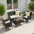 thumbnail image 2 of Lacoo 4 Pieces Patio Furniture Set Outdoor Conversation Wicker Rattan Chairs Seating with Cushion and Glass Table Weather-Resistant for Garden Backyard Porch, Beige, 2 of 8