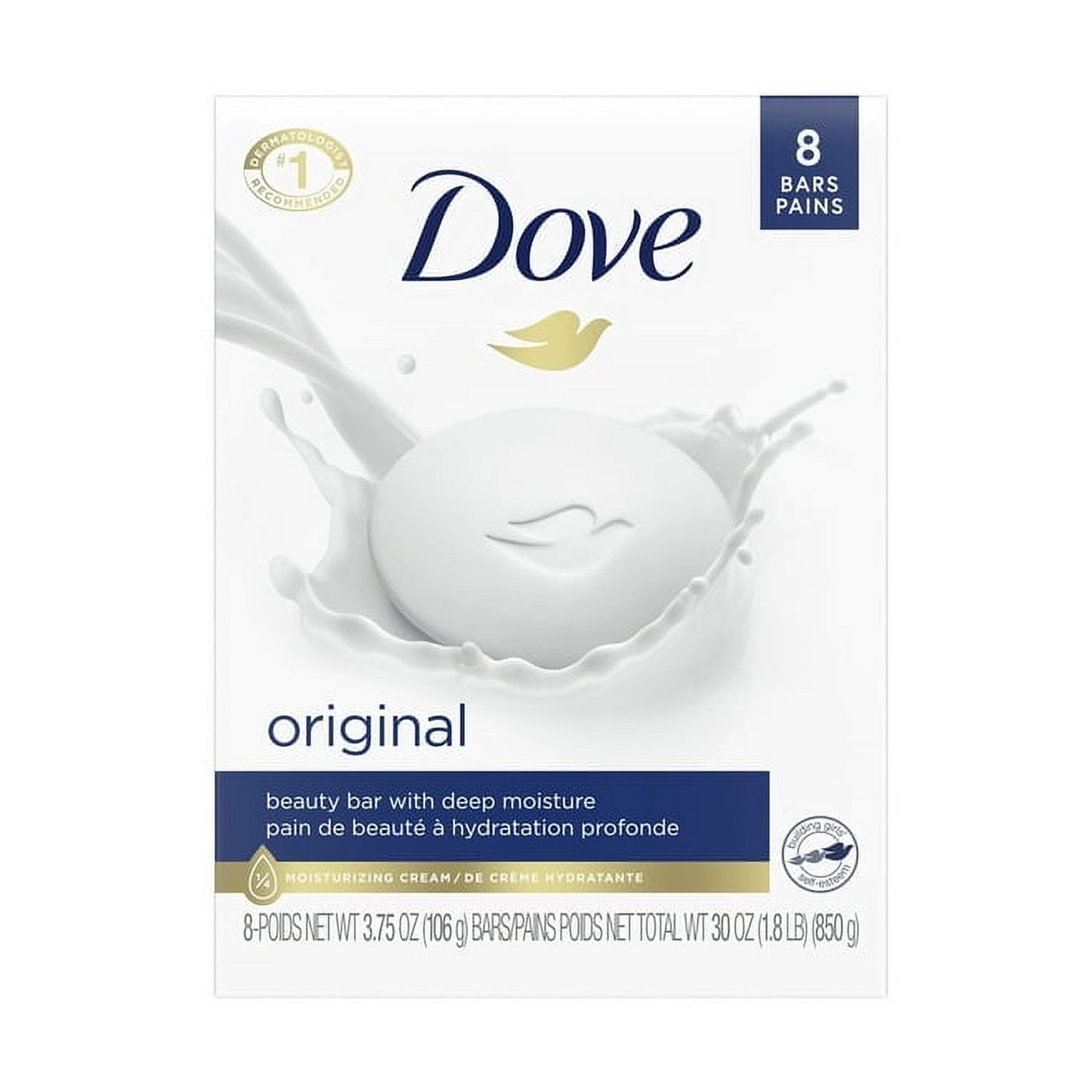 Dove Original Deep Moisturizing Beauty Bar Soap, Unscented, 3.75 oz (8 Bars) pack of 2