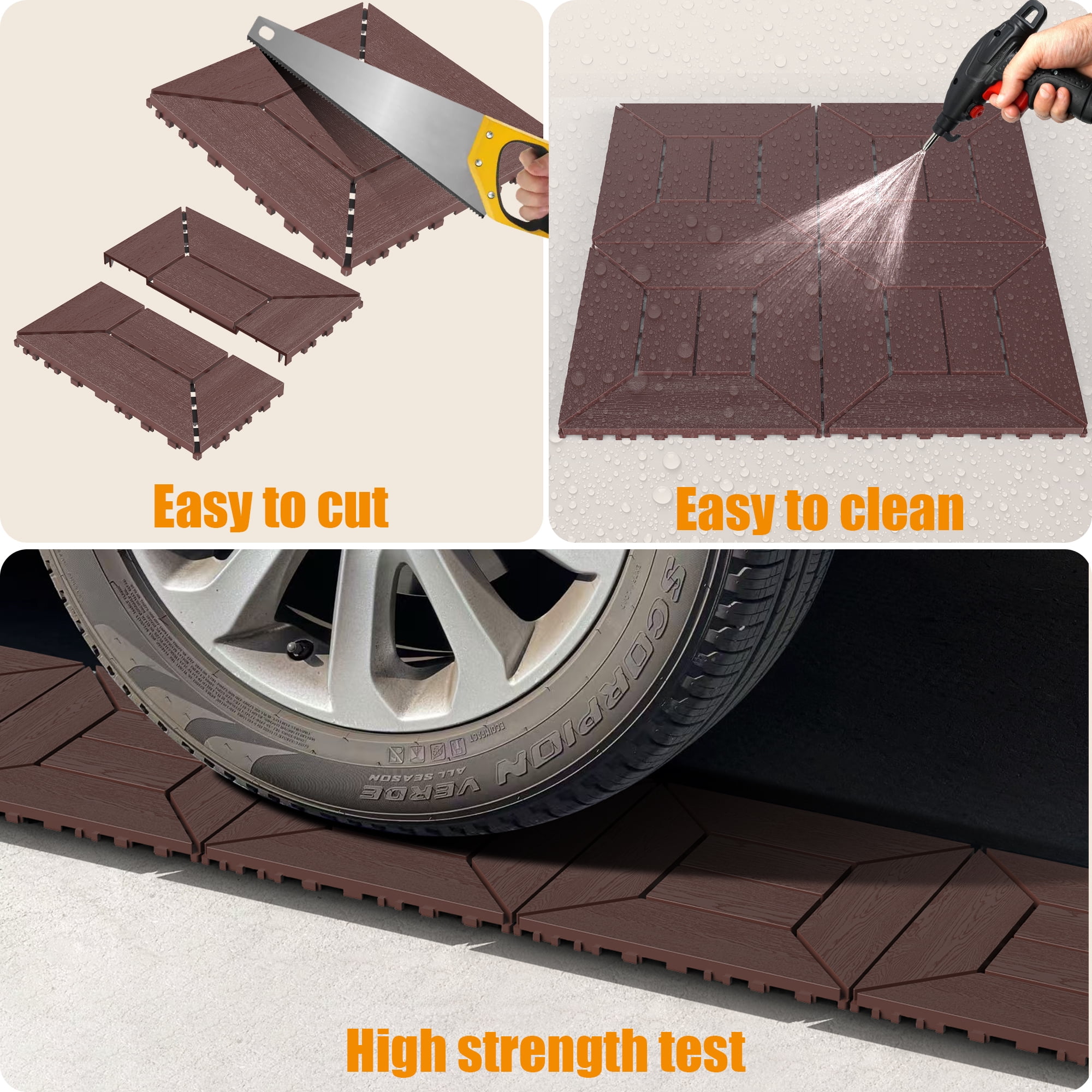 12 Inch Balcony Deck Tiles 44 Pieces Brown DIY Interlocking Floor Tiles PP Indoor Outdoor Patio Tiles for Poolside Balcony Backyard Easy Quick Installation