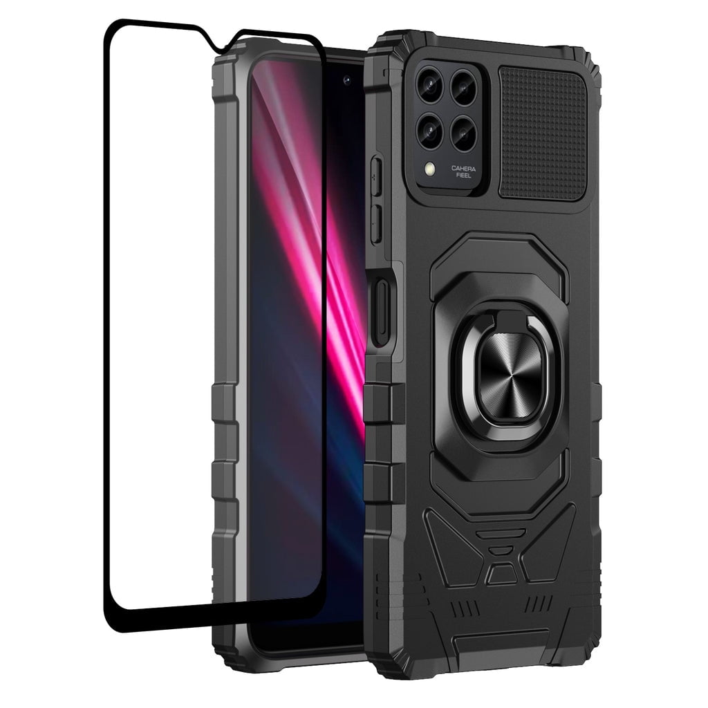 Galaxy Wireless Case for T-Mobile REVVL 6 Pro 5G Case with Tempered Glass Screen Protector Ring Kickstand Car Mount Shockproof Hard Phone Case Cover - Black