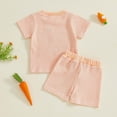 thumbnail image 4 of XZNPDUCQ Toddler Baby Girl 2PCS Short Sleeve Tops Elastic Waist Shorts Outfits Set Playwear Beach Outfits 18-24 Months,Orange, 4 of 7