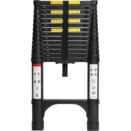 14.5 FT Telescoping Ladder, Lightweight Multi-Purpose Collapsible Extension with 2 Triangle Stabilizers, 330 lbs Capacity, for , RV, and Outdoor Work Black