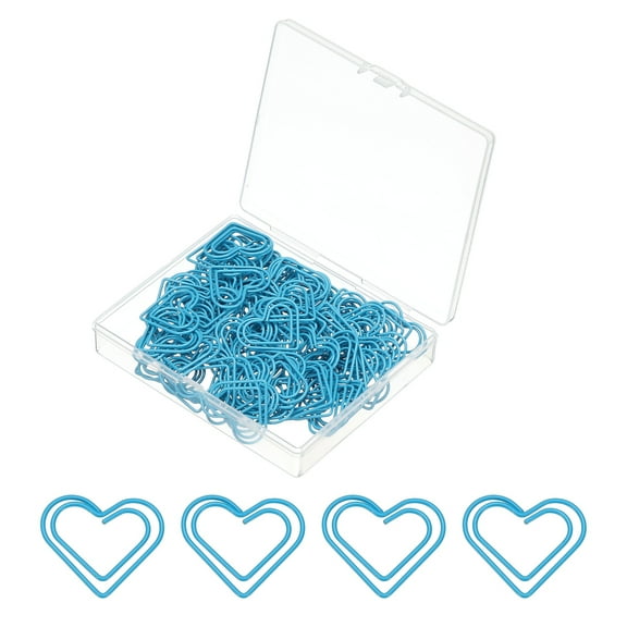 100pcs Paper Clip, Heart Style Paper Clip Small Cute Rust-Proof Metal Strong Durable Bulk for Office Home, 23mm, Blue