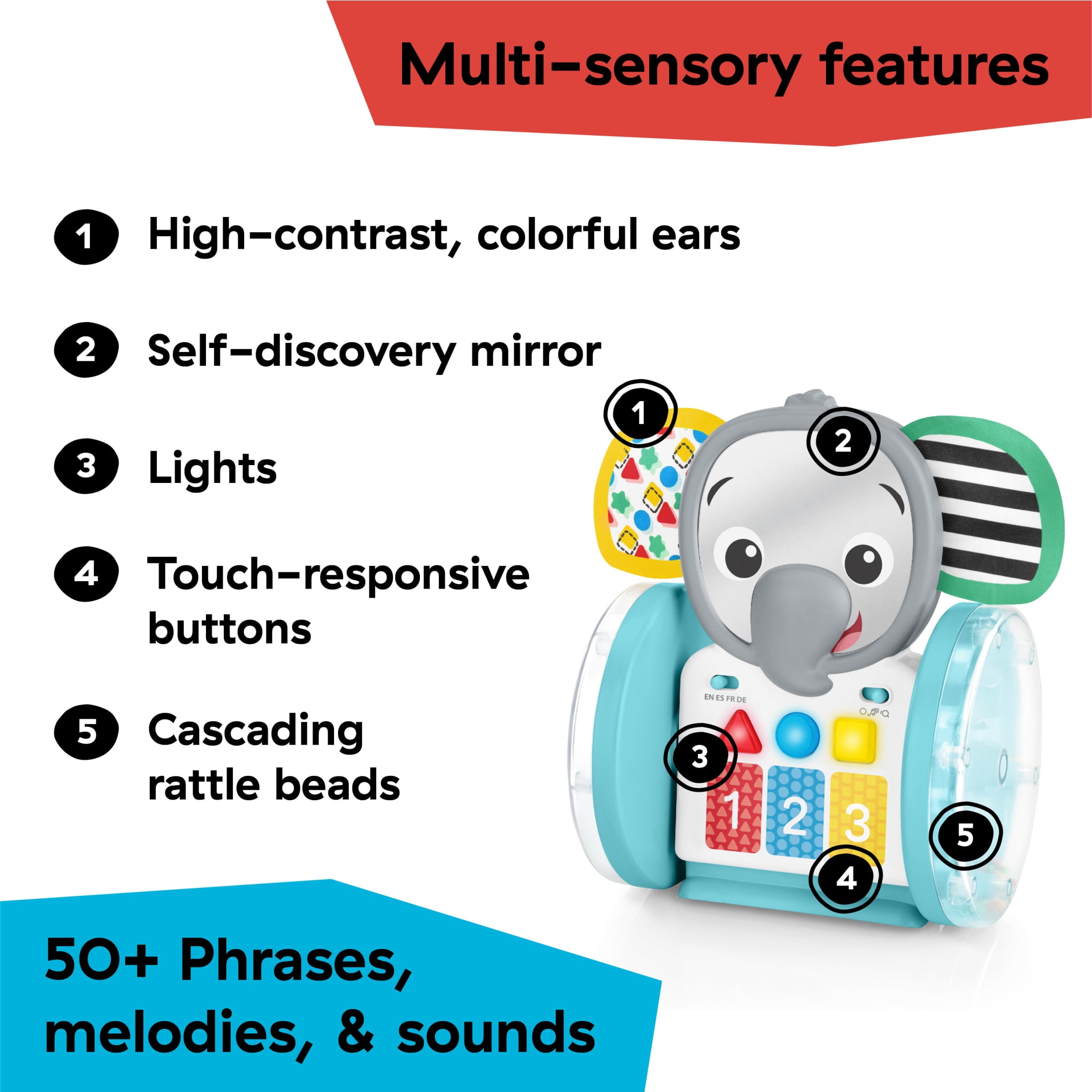 Baby Einstein Chase & Tap Earl Crawling Baby Toy, with Mirror and Music, Infants, Ages 6+ Months