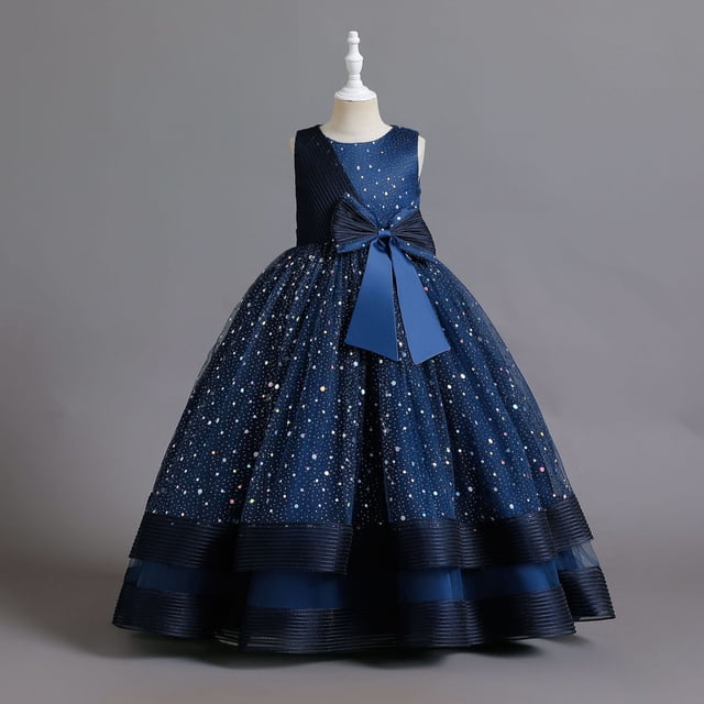 SXcggal One Robe à Sequins pour Enfants Grande Robe à Nœud Fille Robe de Demoiselle d'Honneur Robe pour Enfants Belle Mode Mignonne