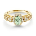 thumbnail image 2 of Gem Stone King 18K Yellow Gold Plated Silver Green Prasiolite and White Moissanite Engagement Ring for Women | 0.93 Cttw | Oval 7X5MM | Gemstone Birthstone | Size 5, 2 of 3
