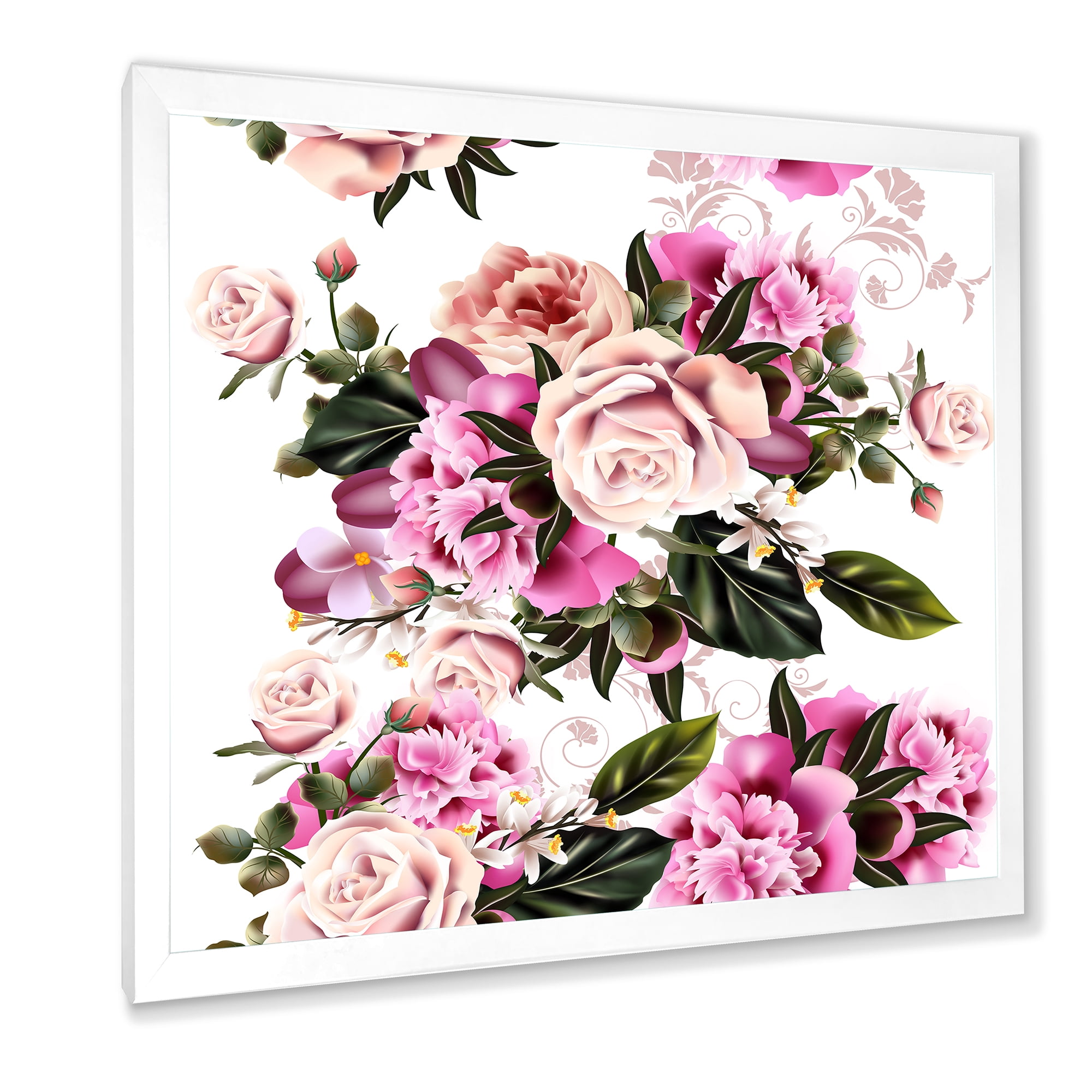 Designart 'Peony Vintage Flowers' Traditional Framed Art Print