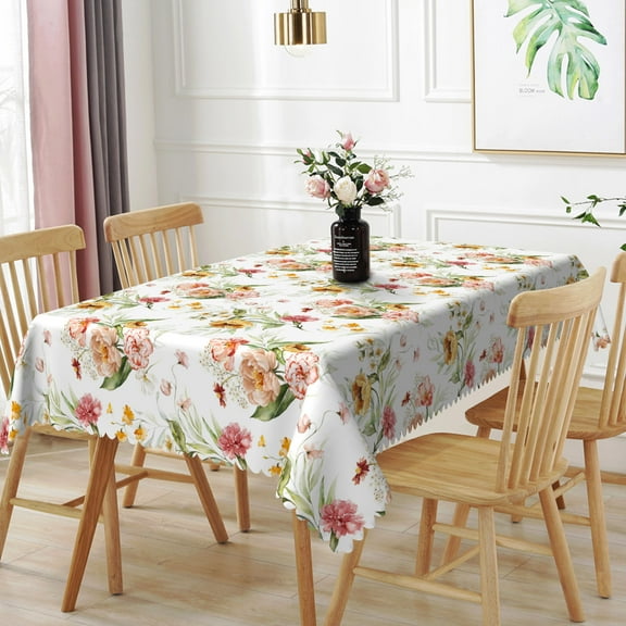 Nanqianyi Spring Floral Rectangle Tablecloth Washable 60" x 84" Waterproof & Oil Table Cover For Kitchen Decor