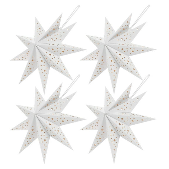 RENACLIPY Foldable Nine Pointed Paper Star Lanterns White for Christmas 4Pcs