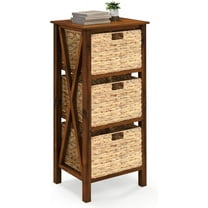 Hyxoo 3-Tier Nightstand with 3 Wicker Baskets, Wooden X-Design Side Table End Table, Beside Table with Acacia Wood Legs, Mid Century Accent Storage Cabinet for Small Spaces, Bedroom, Walnut