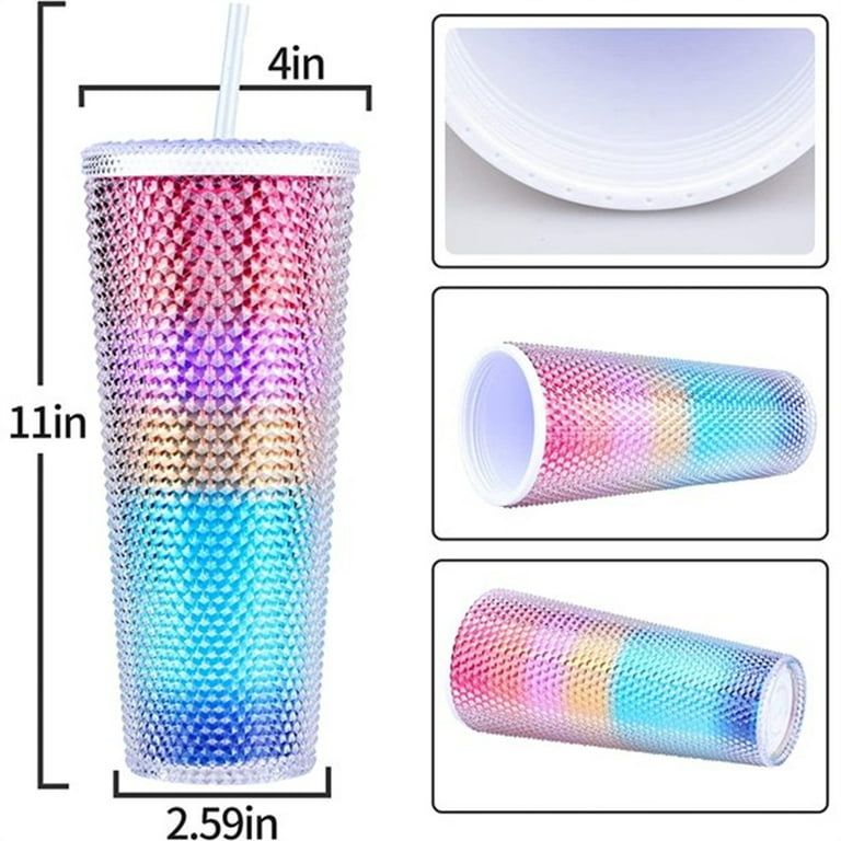 24 oz Studded Tumbler with Straw,Casewin Plastic Studded Tumbler Cup,Matte  Cups with lids and Straws,Iridescent, Matte and Multi Colored,with Lid and  Straw,Reusable, Suitable for Cold Drinks 