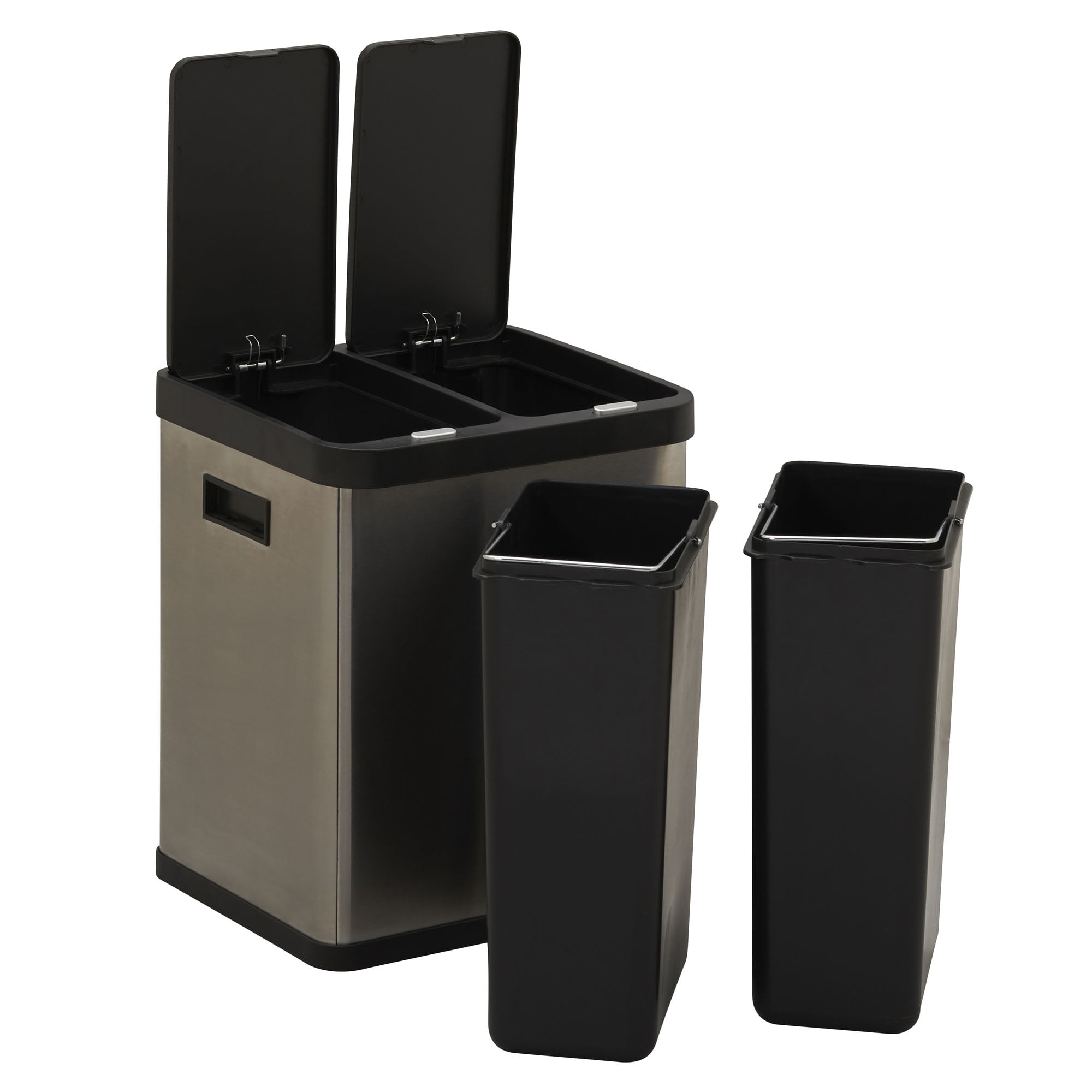 S AFSTAR Kitchen Trash Cans Dual Compartment, 2 x 8 Gal Garbage  Can W/2 Deodorizer Compartments, Soft Close Lids & Removable Buckets,  Brushed Stainless Steel Step Trash Bin for Kitchen Bathroom 