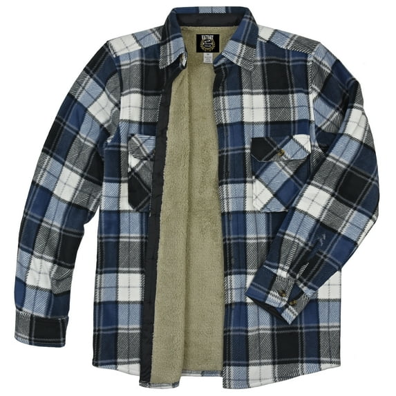 Victory Outfitters Men's Sherpa-Lined Fleece Shirt Jacket - Blue Plaid - XL