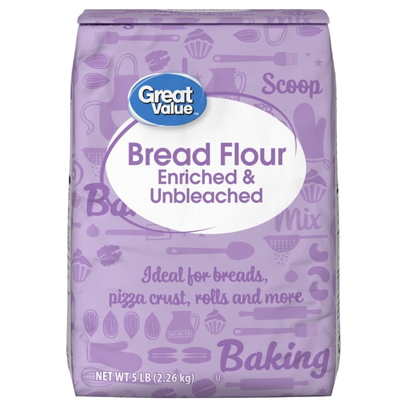 Great Value Enriched and Unbleached Bread Flour, 5 lb Bag