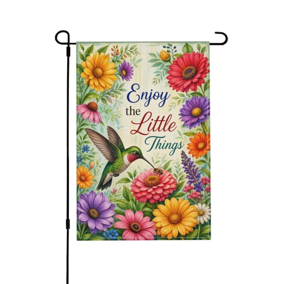 Garden Flag 12x18 Inch Hummingbird & Floral Outdoor Decor Vintage Style