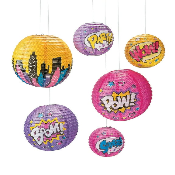Superhero Girl Paper Lanterns (6Pc) - Party Decor - 6 Pieces