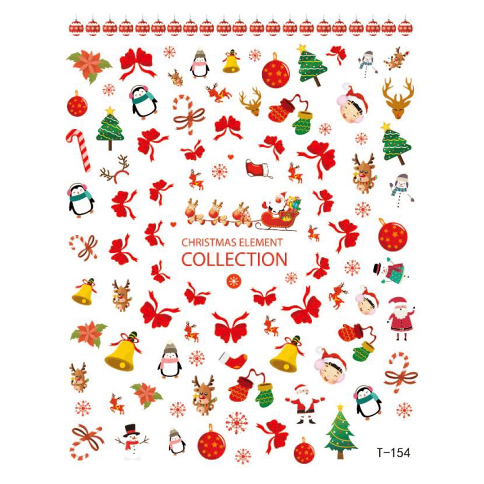 3D Christmas Nail Art Sticker Decals, 1 Sheet Red Adhesive Nail Art