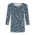 thumbnail image 4 of SOOMLON Womens 3/4 Sleeve Shirts Petite Tunic Cotton Tops Dressy Casual Crew Neck Shirts Cute Flowers Graphic T Shirts 2025 Trendy Spring Summer Ladies Tops Loose Fit Basic Outfits Pullover Blue XL, 4 of 5