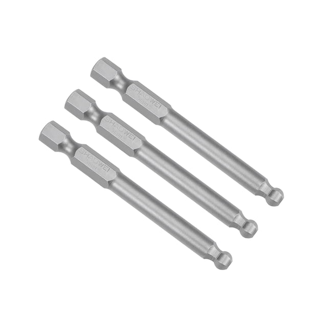 3Pcs Puntas hexagonales de extremo esférico 1/4 de pulgada con vástago hexagonal de 2.6 pulgadas, destornillador magnético de cabeza H5, punta de destornillador S2 HRC58