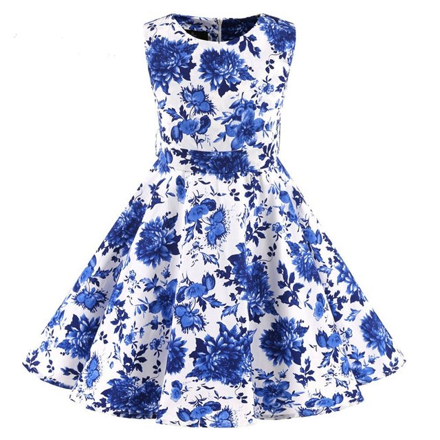 Polka Dot Vintage Enfants des Années 1950 Swing Robe Fleur Floral Midi Robe Coton Robe d'Été Bébé Fille