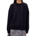 thumbnail image 3 of Women'S Knit Warm Sweaters Crew-Neck Warm Pullovers Long-Sleeve Solid Casual Base Layer Tops Black S, 3 of 6