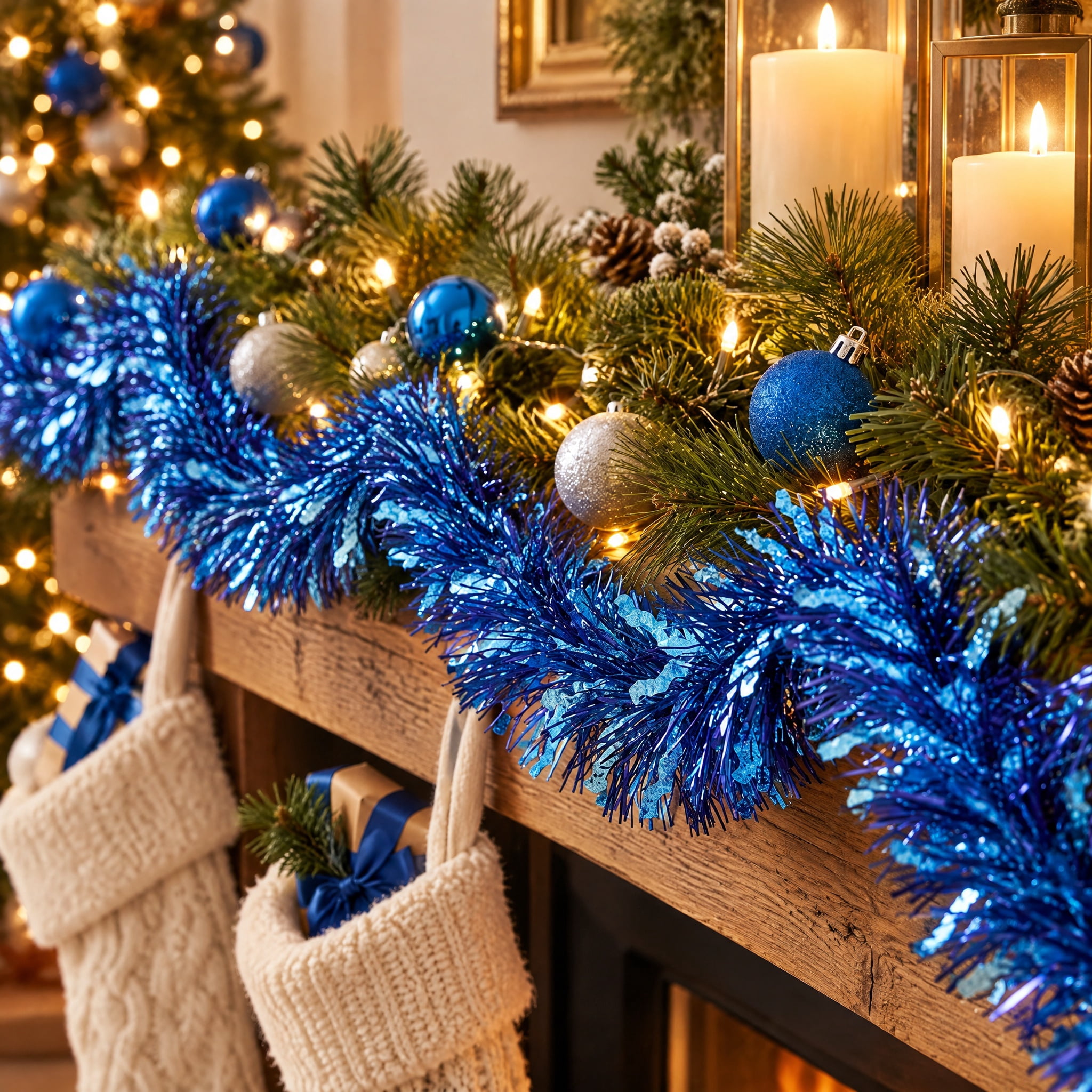 Holographic Tinsel Christmas Garland, Blue, 12', by Holiday Time