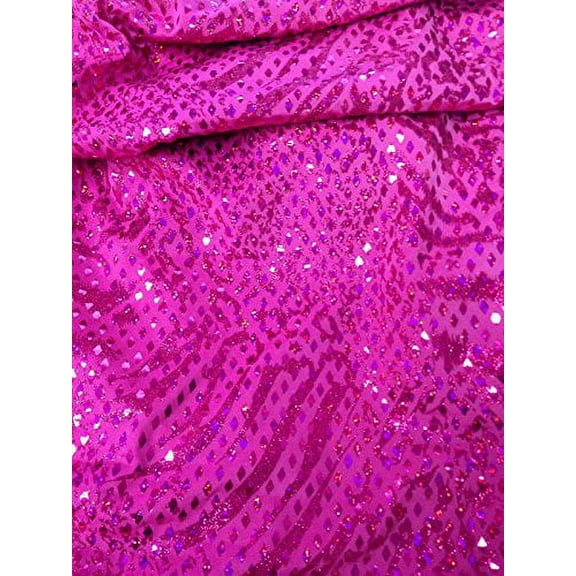 Shiny Diamond Faux Sequins & Glitter Waves on Stretch Lightweight Polyester Spandex Fabric by The Yard (Fuchsia)