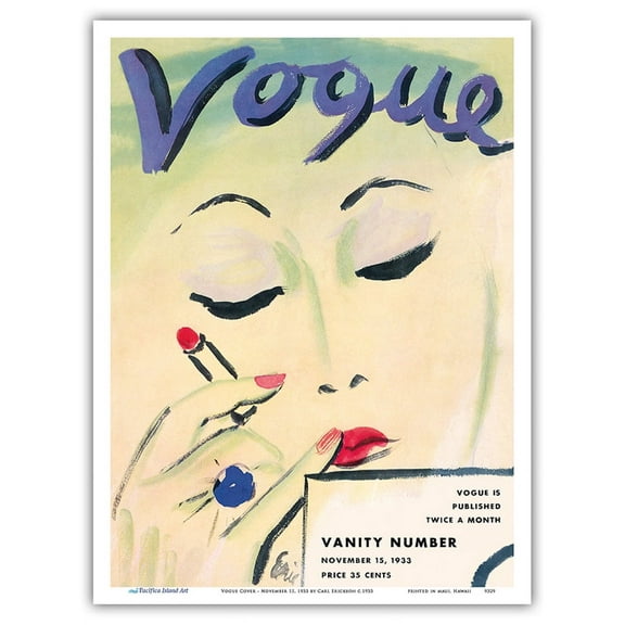 Fashion Magazine - November 15, 1933 - Vintage Magazine Cover by Carl Erickson c.1933 - Master Art Print (Unframed) 9in x 12in