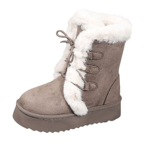 KEGIRLOM Women's Fashionable Casual Versatile Boots With Velvet Thick Sole And Height-Enhancing Warm Boots Shoes Snow Boots Khaki Size 7