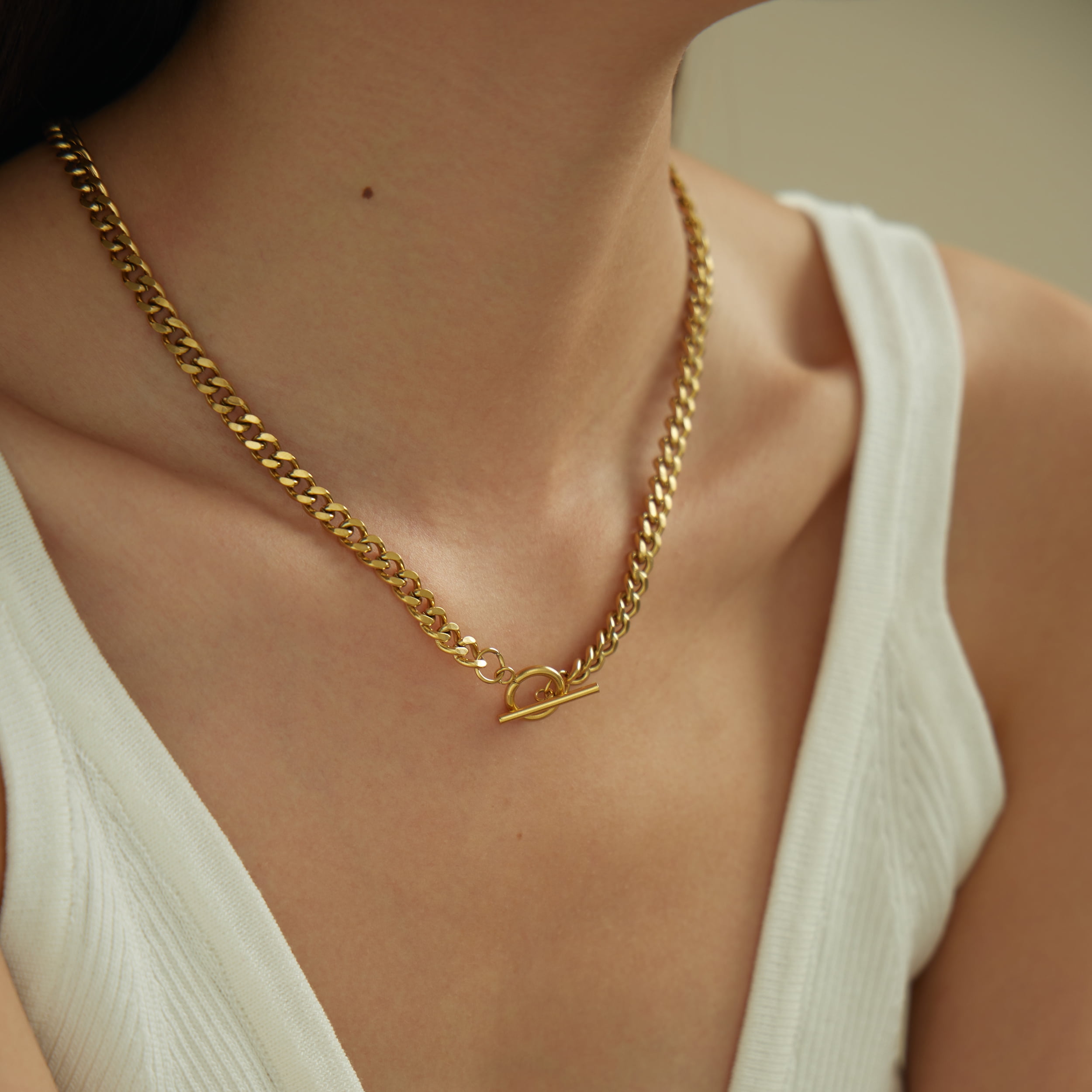 Kyazeo Chunky Toggle Necklace 18K Gold Plated Simple Chain Link