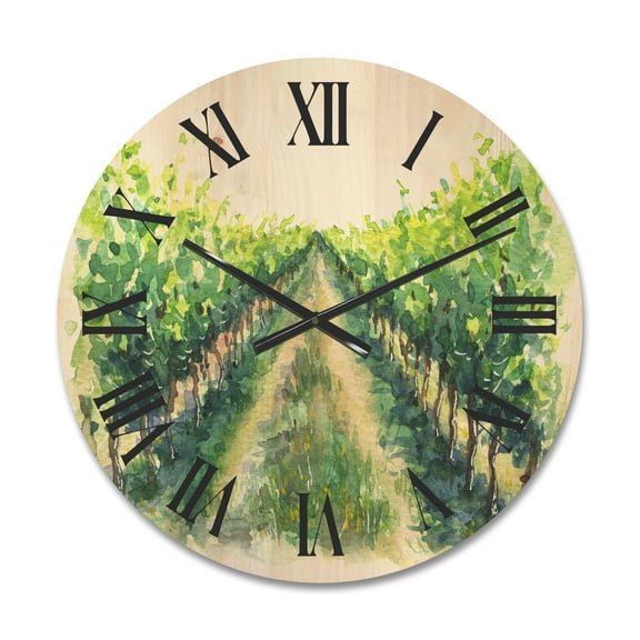 Designart 'Rural Scene Vineyard Path' Traditional Wood Wall Clock