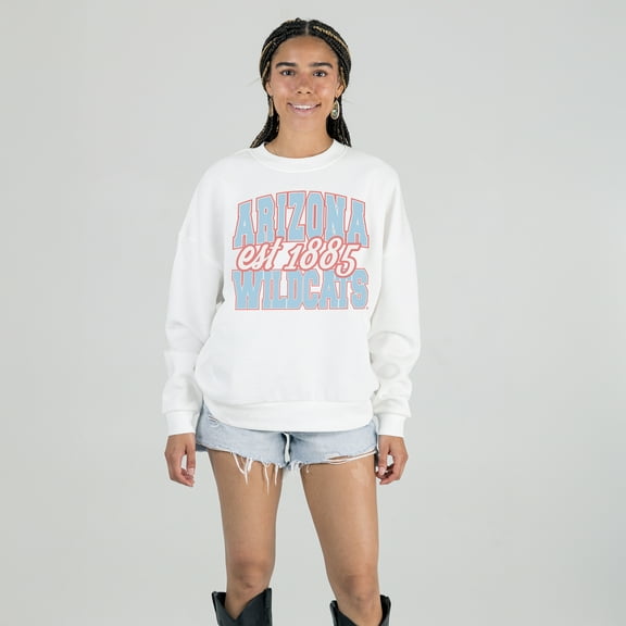 Women's Gameday Couture White Arizona Wildcats Oversized Faded Formation Premium Fleece Sweatshirt