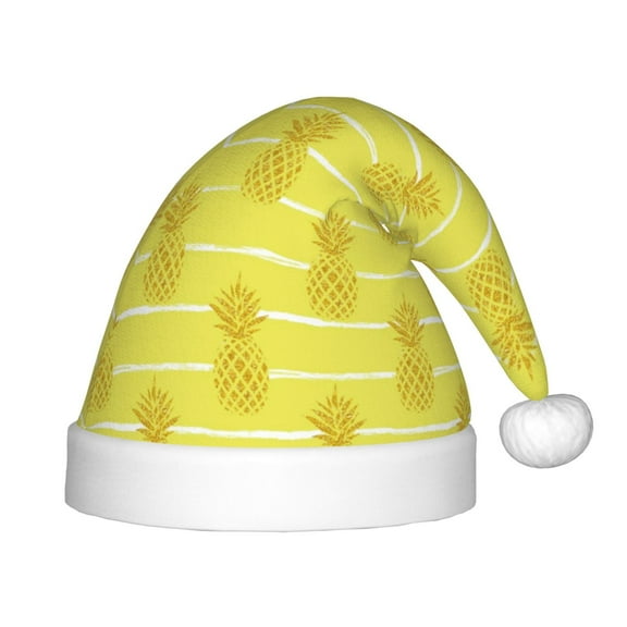 Fuzoiu Gold Pineapple Print Santa Hat Christmas Hat for kids,Santa Hats with Pompom, Unisex Xmas Holiday Hat for Christmas New Year Festive Party Supplies