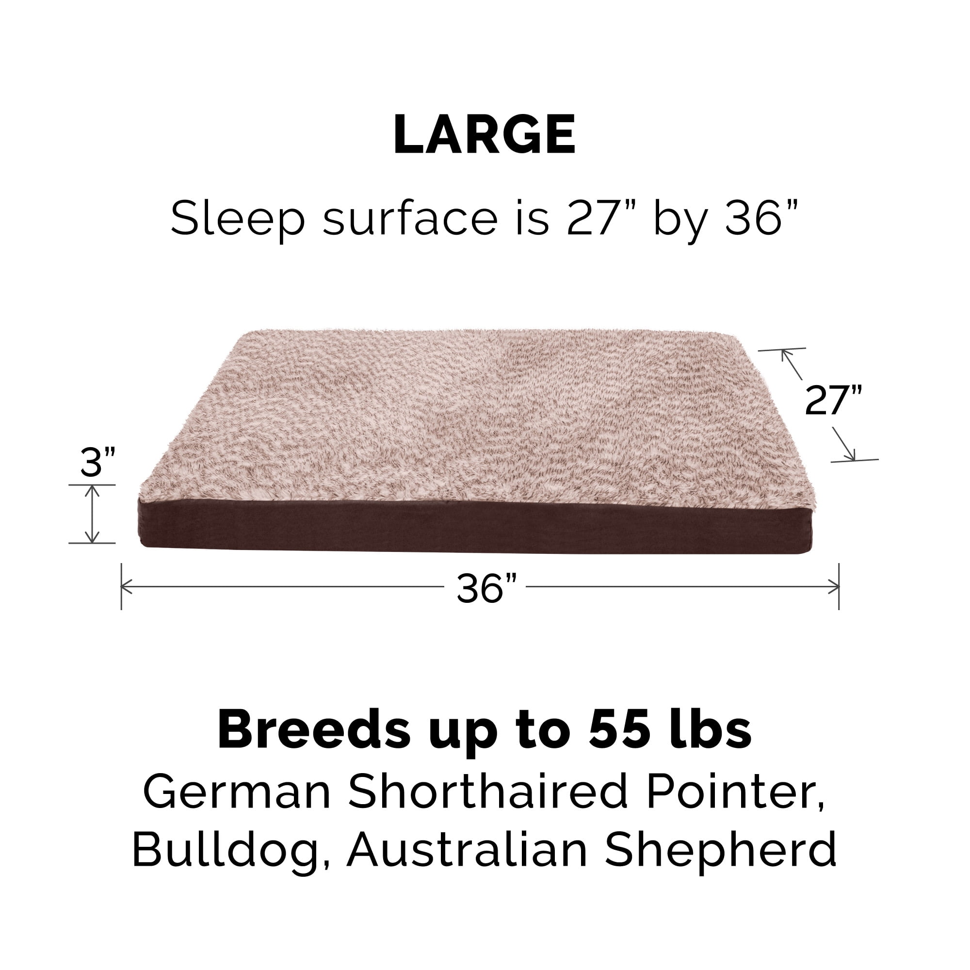 FurHaven Pet Products Two-Tone Faux Fur & Suede Deluxe Memory Foam Pet Bed for Dogs & Cats - Espresso, Large