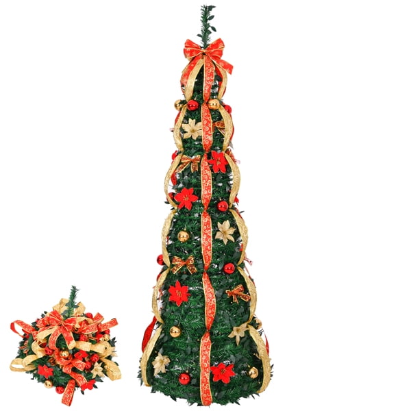6FT Pre-Lit Pop-Up Christmas Tree - Fully Decorated, 150 Warm White LEDs, PVC Material, Indoor Decor for Home/Office/Entryway