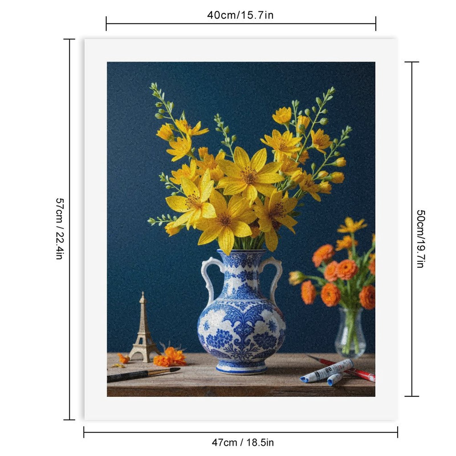 Paint By Numbers Kit for Adults Beginner - Yellow Blooms Blue Vase Art Supplies DIY Canvas Painting Kits for Adults, Frameless Paint By Number for Adults for Home Wall Decor 16x20 Inch