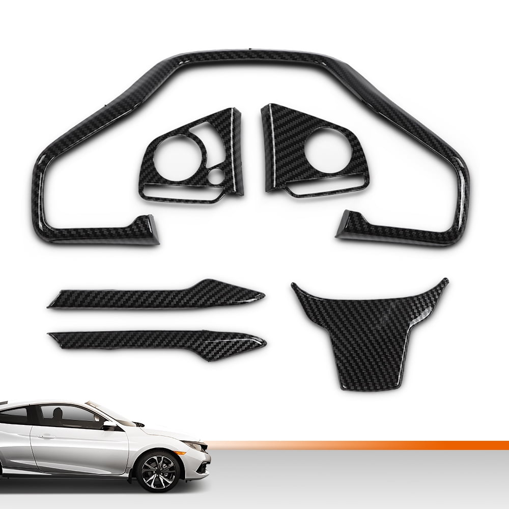 6pcs Steering Wheel Cover Trim Fit For 2016-2019 Honda Civic Carbon Fiber Look