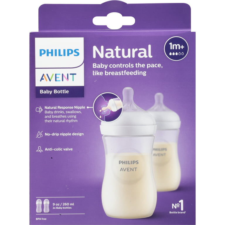 Onderwijs Mannelijkheid Tot ziens Philips Avent Natural Baby Bottle with Natural Response Nipple, Clear, 9oz,  2pk - Walmart.com