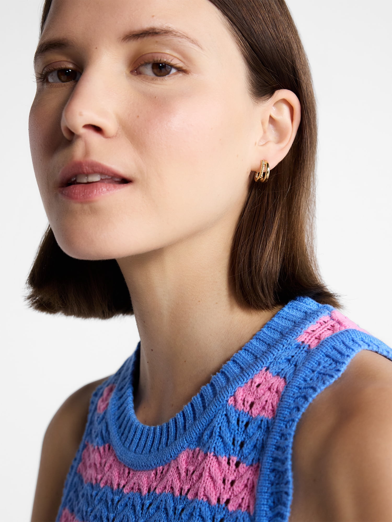 Free Assembly Women's Goldtone Lips, Hearts and Hoops Earring Set, 3-Pair