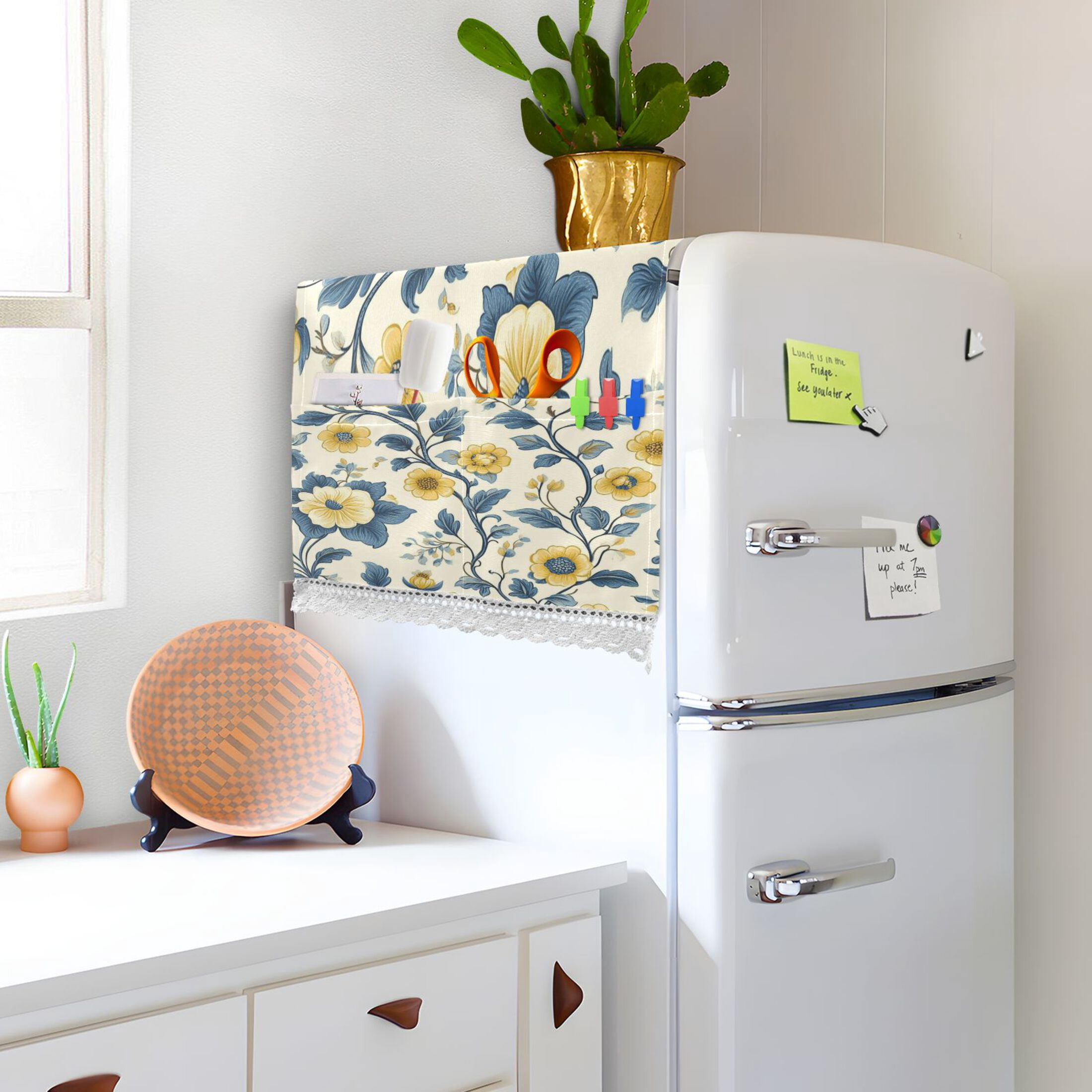 WOBOGO Yellow Vintage Floral Pattern Washing Machine Cloth Dryer Refrigerator Top Cover Protective Non-Slip Mat For Kitchen Laundry