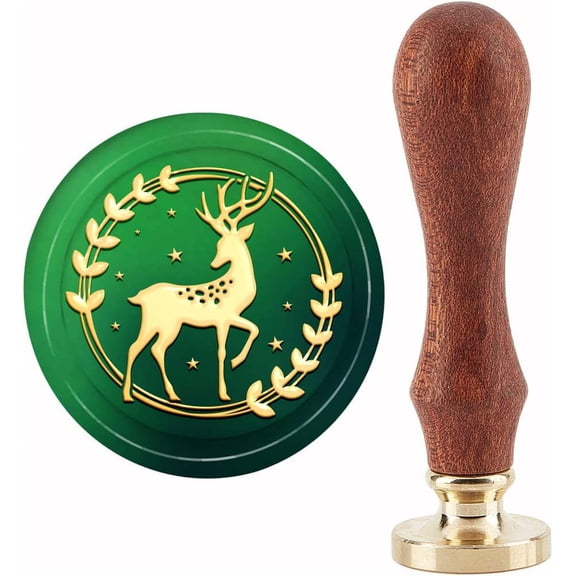 Wreath Deer Vintage Wax Seal Stamp 30mm Retro Removable Brass Stamp Head with Wood Handle for Wedding Invitations Cards Gift Wrapping diy