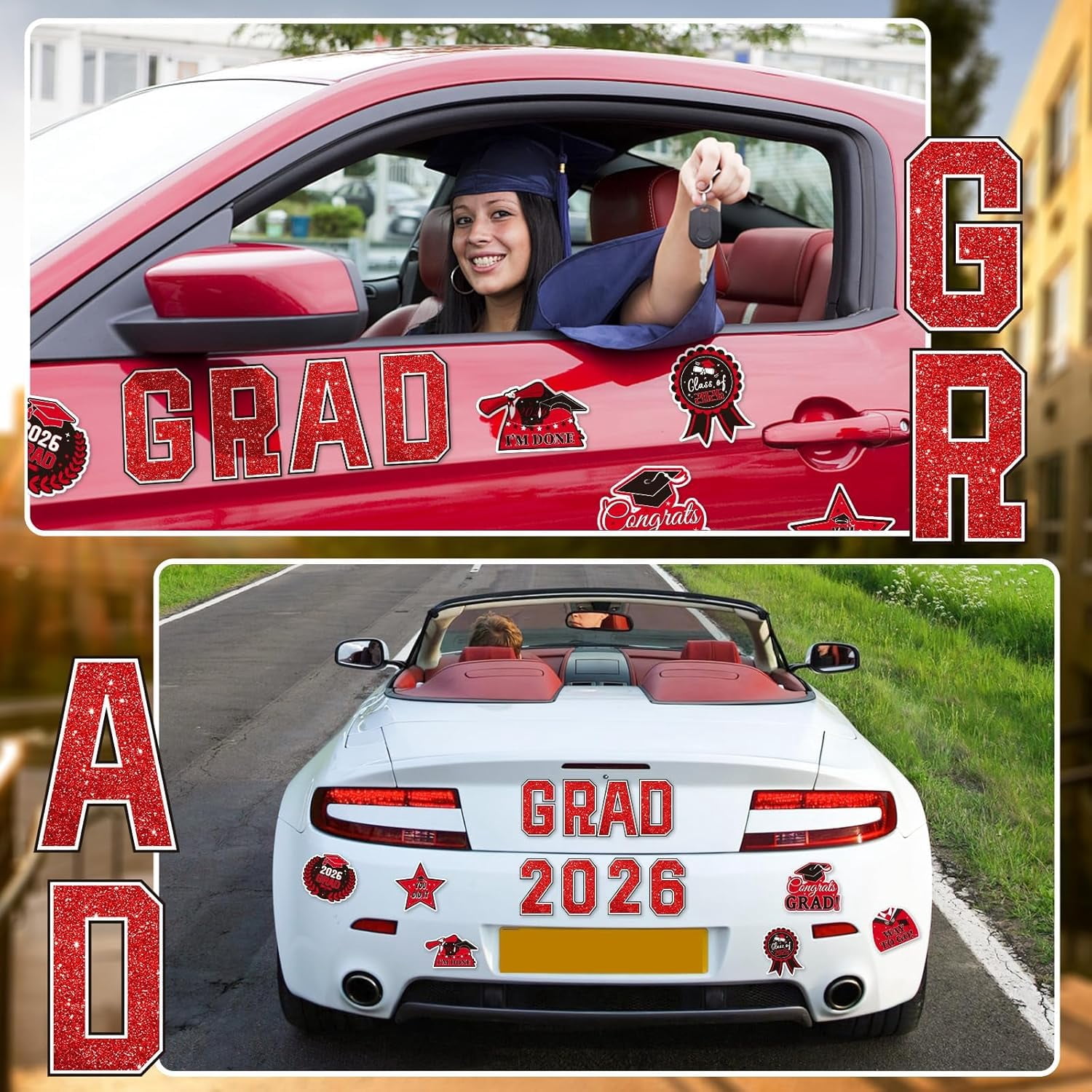 GBBG 2026 Graduation Car Magnets Decorations, 22 Pcs Graduation Fridge Magnets, Car Garage Door Magnetic Stickers Class of 2026 Congrats Grad Party Cruise Door Decorations Supplies (Red)