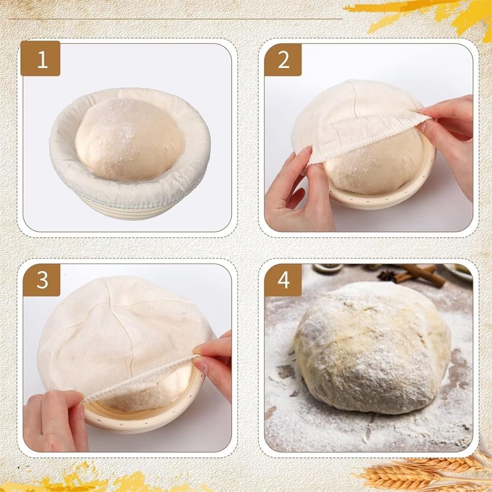 HBlife Mini Banneton Bread Proofing Basket Set with Cloth Liner, Set of 6, Beige,5 Inch