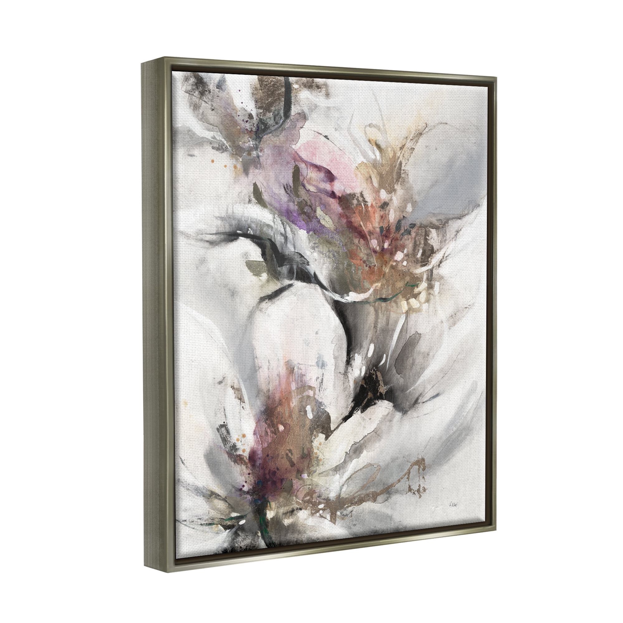 Stupell Industries Abstract Floral Blossoms White Petals Nature Design Painting Luster Gray Floating Framed Canvas Print Wall Art, Design by K. Nari